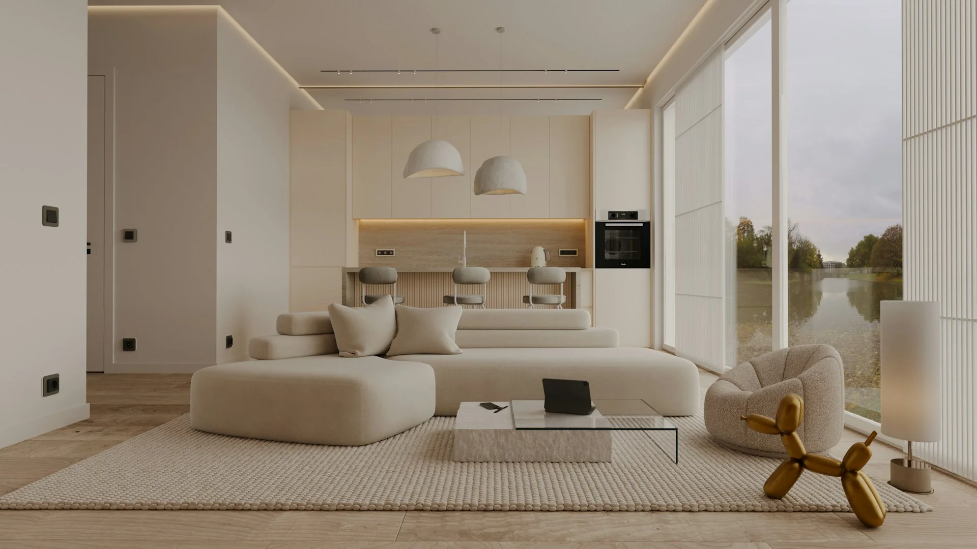 Bright modern living room with large windows and natural light