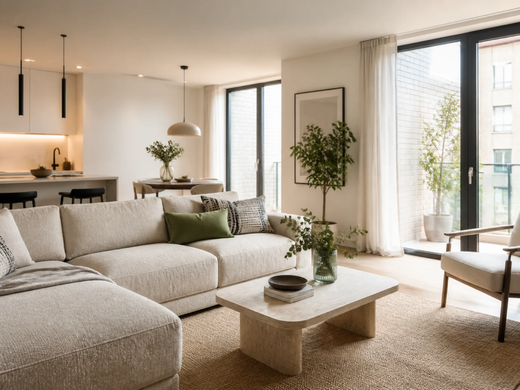 Bright contemporary apartment living area prepared after professional cleaning